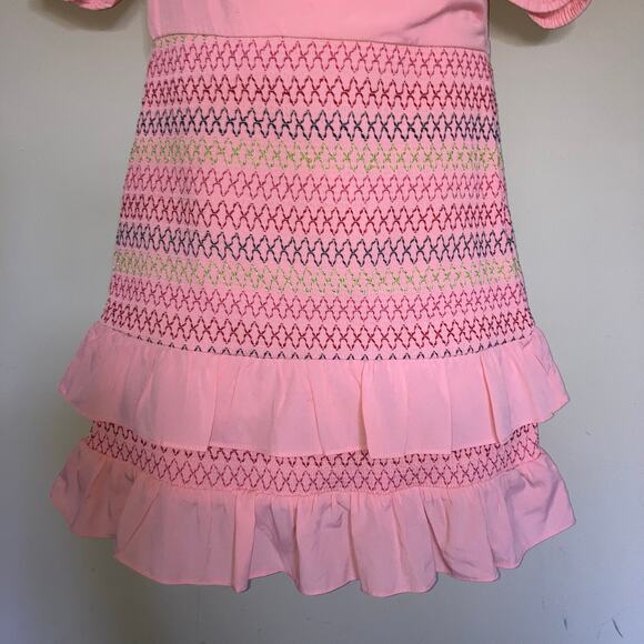 Lovers + Friends Archie Mini Dress Pink Lemonade Smocked Skirt Ruffles Side Zip - Picture 10 of 16